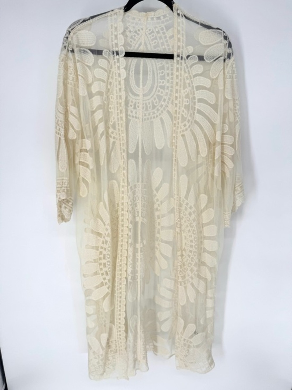 Bohemian whimsy, BoHo Sheer Lace Crochet Swim Coverup - Cream